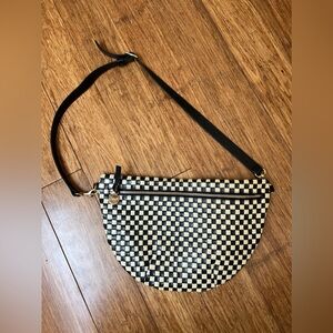 Clare V black and white woven checker grande fanny